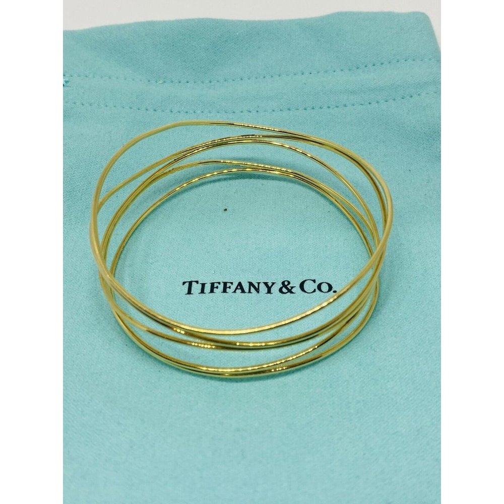 Authentic Tiffany & Co. Elsa Peretti 18k Wave 5 Row Bracelet Bangle Yellow Gold